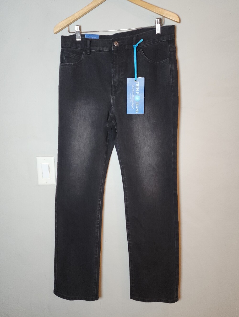 NWT Soft Surroundings Black Straight Jeans Triple Jeans Slimming Women's Size 12